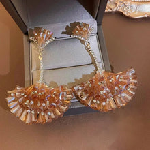Load image into Gallery viewer, Diamond Encrusted Crystal Fan-Shaped Ginkgo Leaf Earrings