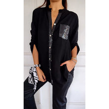 Load image into Gallery viewer, Paneled sequin button casual top