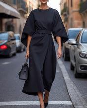Load image into Gallery viewer, Elegant Lantern Sleeve Belt Dress