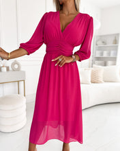 Load image into Gallery viewer, V-Neck Solid Color Waist Dress