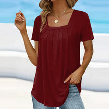 Load image into Gallery viewer, 🌈🌸Square neck solid color short sleeve t-shirt🌸