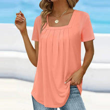Load image into Gallery viewer, 🌈🌸Square neck solid color short sleeve t-shirt🌸