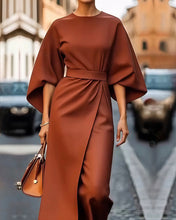 Load image into Gallery viewer, Elegant Lantern Sleeve Belt Dress