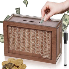 Load image into Gallery viewer, Wooden money box with engraved figures