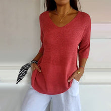 Load image into Gallery viewer, Solid Color Knitted V-neck Top