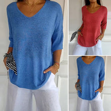 Load image into Gallery viewer, Solid Color Knitted V-neck Top