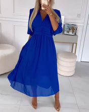Load image into Gallery viewer, V-Neck Solid Color Waist Dress