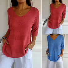 Load image into Gallery viewer, Solid Color Knitted V-neck Top