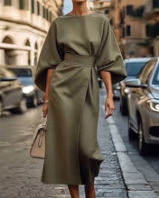 Load image into Gallery viewer, Elegant Lantern Sleeve Belt Dress