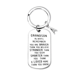 To My Grandson Granddaughter Son Daughter Gift Lettering Keychain