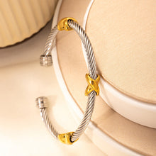 Load image into Gallery viewer, Two Tone Knot Twisted Bangle