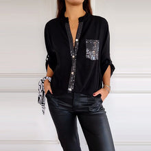 Load image into Gallery viewer, Paneled sequin button casual top