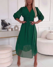 Load image into Gallery viewer, V-Neck Solid Color Waist Dress