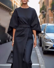 Load image into Gallery viewer, Elegant Lantern Sleeve Belt Dress