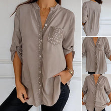 Load image into Gallery viewer, Paneled sequin button casual top