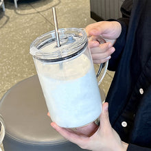 Load image into Gallery viewer, Large Glass Cup withLid &amp; Straw
