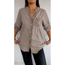 Load image into Gallery viewer, Paneled sequin button casual top