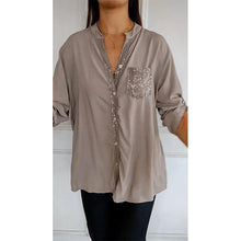 Load image into Gallery viewer, Paneled sequin button casual top