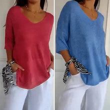 Load image into Gallery viewer, Solid Color Knitted V-neck Top
