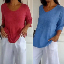 Load image into Gallery viewer, Solid Color Knitted V-neck Top