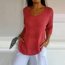 Load image into Gallery viewer, Solid Color Knitted V-neck Top