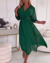 Load image into Gallery viewer, V-Neck Solid Color Waist Dress