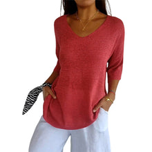 Load image into Gallery viewer, Solid Color Knitted V-neck Top