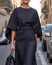 Load image into Gallery viewer, Elegant Lantern Sleeve Belt Dress