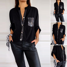 Load image into Gallery viewer, Paneled sequin button casual top