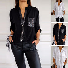 Load image into Gallery viewer, Paneled sequin button casual top