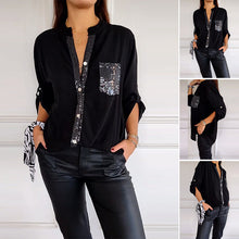 Load image into Gallery viewer, Paneled sequin button casual top