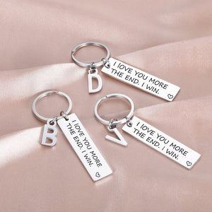 I Love You More Keychain with Custom Letter Pendant