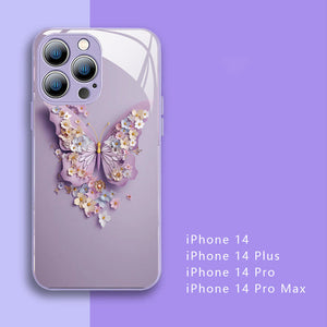 Flat 3D Butterfly Pattern Glass Cover Compatible with iPhone