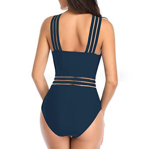 One-piece swimsuit with crossed shoulder