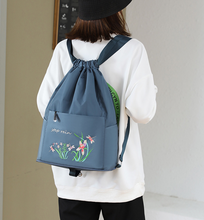 Load image into Gallery viewer, Embroidered Backpack with Drawstring