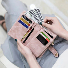 Load image into Gallery viewer, Small Trifold Wallet for Women, Purse with Wrist Strap &amp; Card Slot