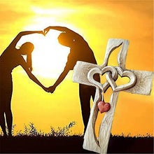 Load image into Gallery viewer, Carved Wooden Cross Intertwined Hearts