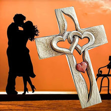 Load image into Gallery viewer, Carved Wooden Cross Intertwined Hearts