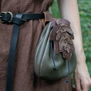 Medieval Renaissance Leather Drawstring Coin Pouch Bag