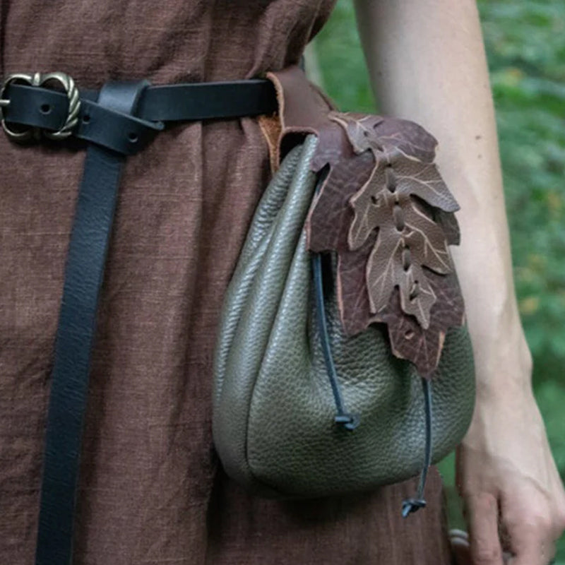 Medieval Renaissance Leather Drawstring Coin Pouch Bag