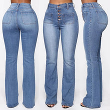 Load image into Gallery viewer, Washed High Waist Button Boot-cut Jeans