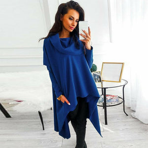 Solid Color Long-Sleeved Irregular Hooded Sweater