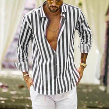 Load image into Gallery viewer, Spring Summer Men's Cotton Linen Striped Button Shirt