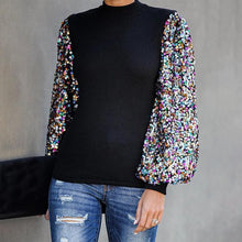 Load image into Gallery viewer, Half Turtle Neck Sequins Blouse