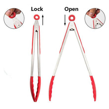 Load image into Gallery viewer, Stainless Steel Food Tongs with Silicone Tips