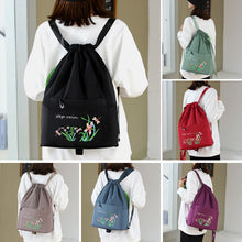 Load image into Gallery viewer, Embroidered Backpack with Drawstring