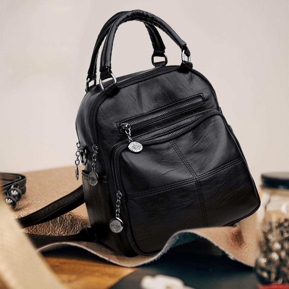 Multifunction leather backpack for women