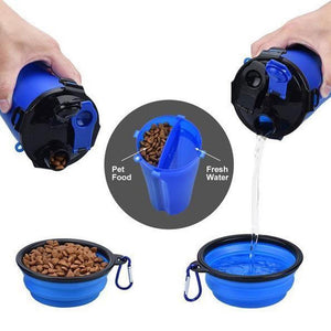 2-in-1 Pet Travel Water & Food Bottle with Foldable Bowl