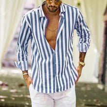 Load image into Gallery viewer, Spring Summer Men's Cotton Linen Striped Button Shirt