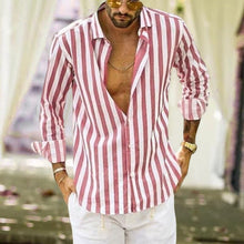 Load image into Gallery viewer, Spring Summer Men's Cotton Linen Striped Button Shirt